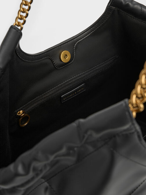 Braided Handle Tote Bag, Black, hi-res