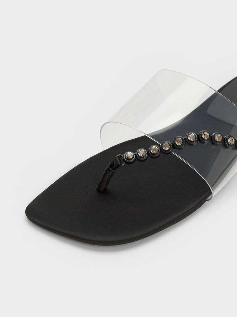 Recycled Polyester Gem-Strap Thong Sandals, Black, hi-res