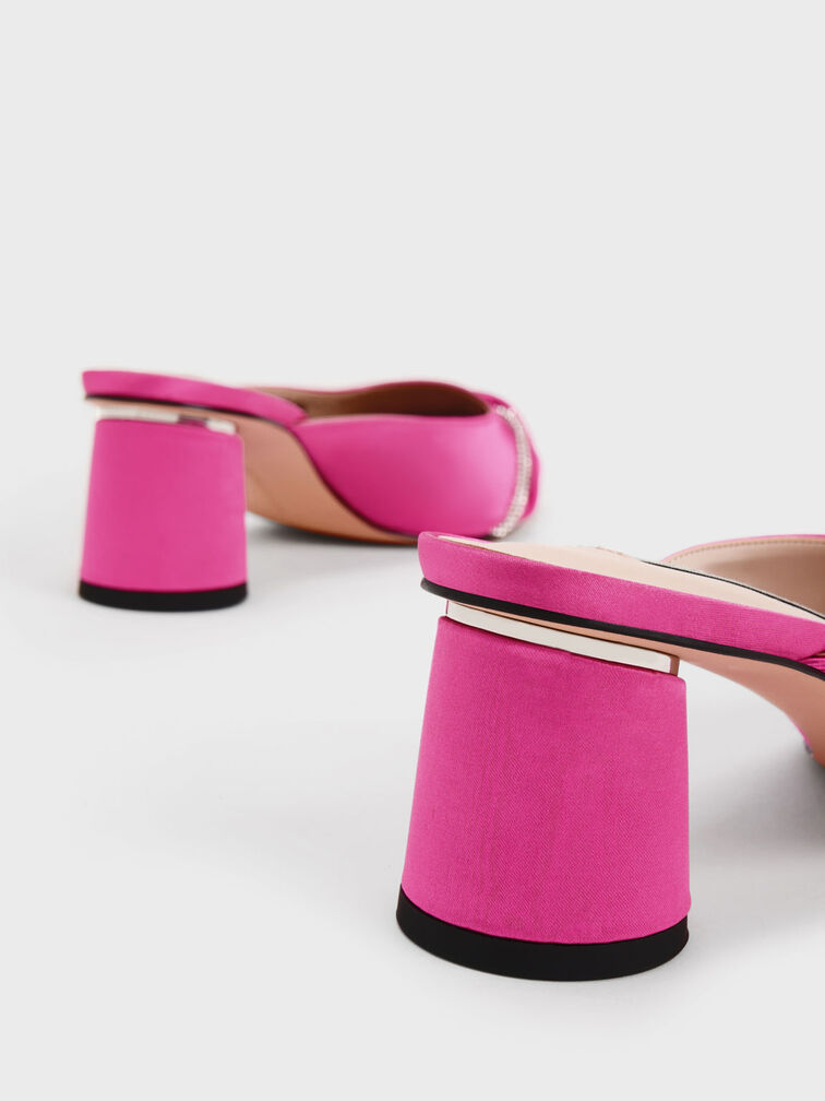 Twist Detail Satin Mules, Pink, hi-res