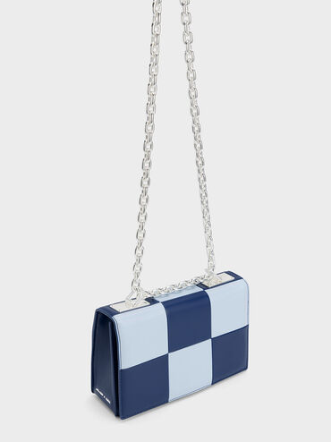Georgette Chain Handle Checkered Bag, Navy, hi-res