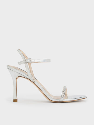 Ambrosia Metallic Gem-Embellished Ankle-Strap Pumps, Silver, hi-res