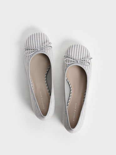 Striped Bow Cylindrical Heel Pumps, Light Blue, hi-res