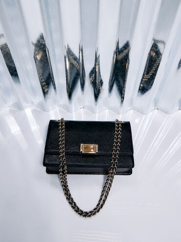 Everline Glittered Braided-Strap Shoulder Bag, Black, hi-res