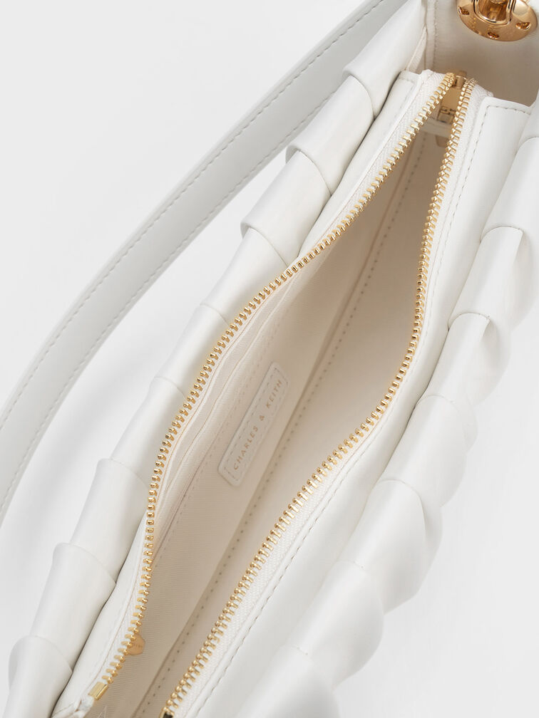 Aldora Ruched Shoulder Bag, White, hi-res