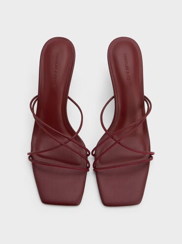 Strappy Heeled Sandals, Burgundy, hi-res