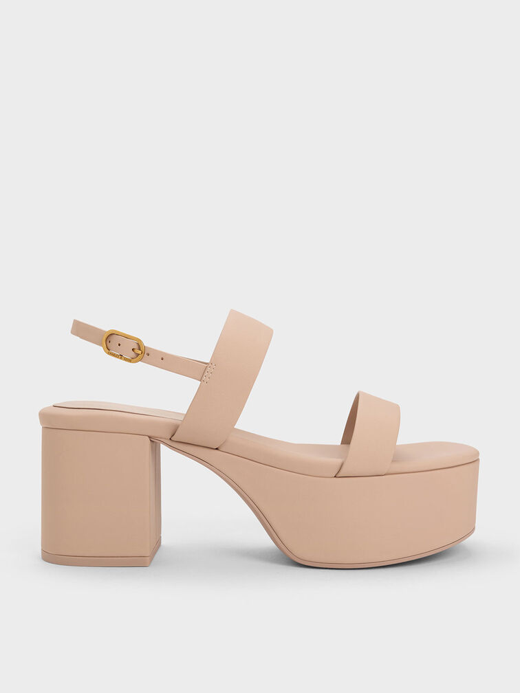 Double Strap Platform Slingback Sandals, Beige, hi-res