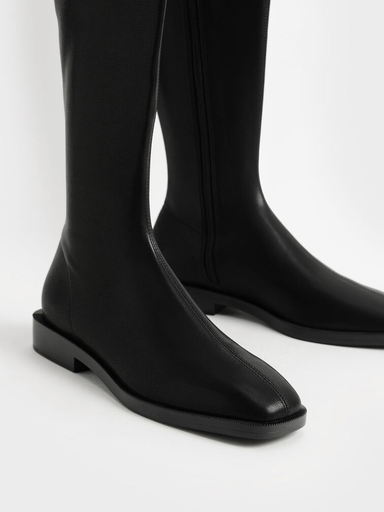 Sasky Knee High Flat Boots, Black, hi-res
