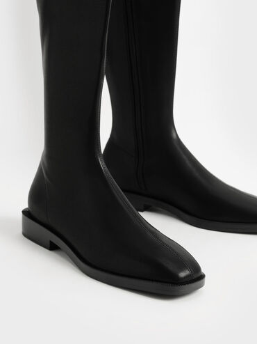 Sasky Knee High Flat Boots, Black, hi-res