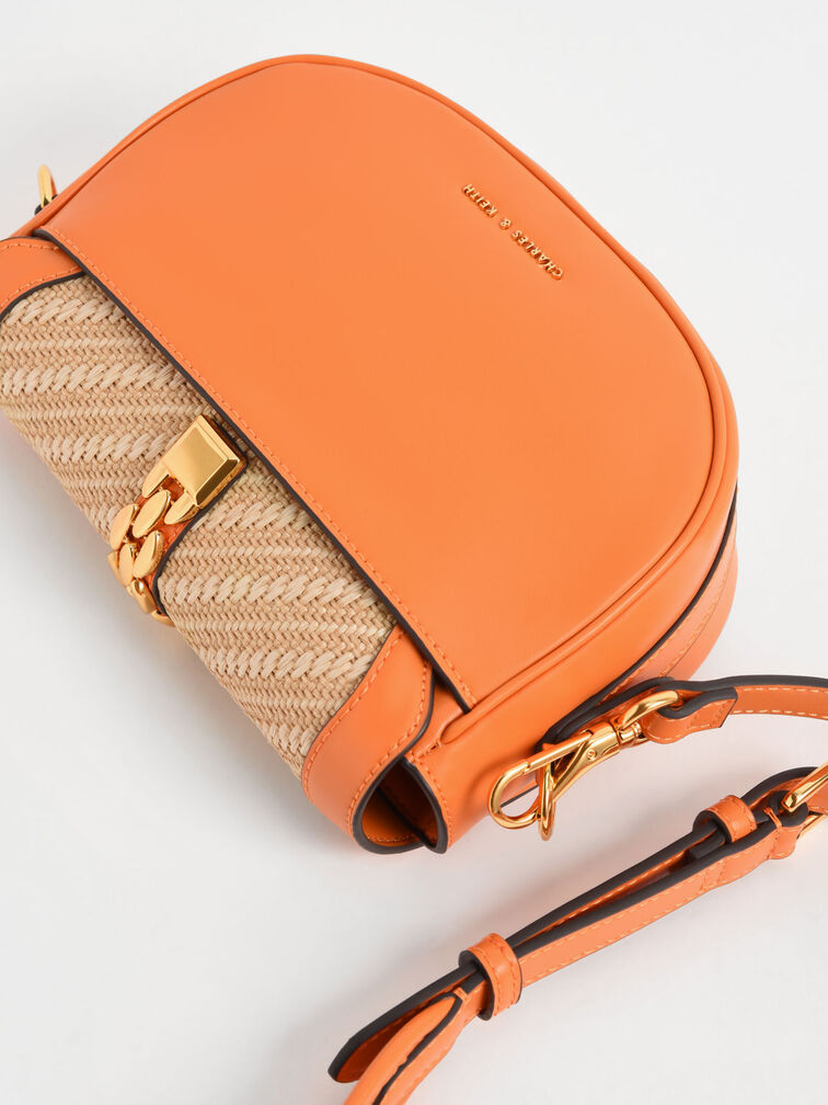 Isana Chain-Accent Crossbody Bag, Orange, hi-res