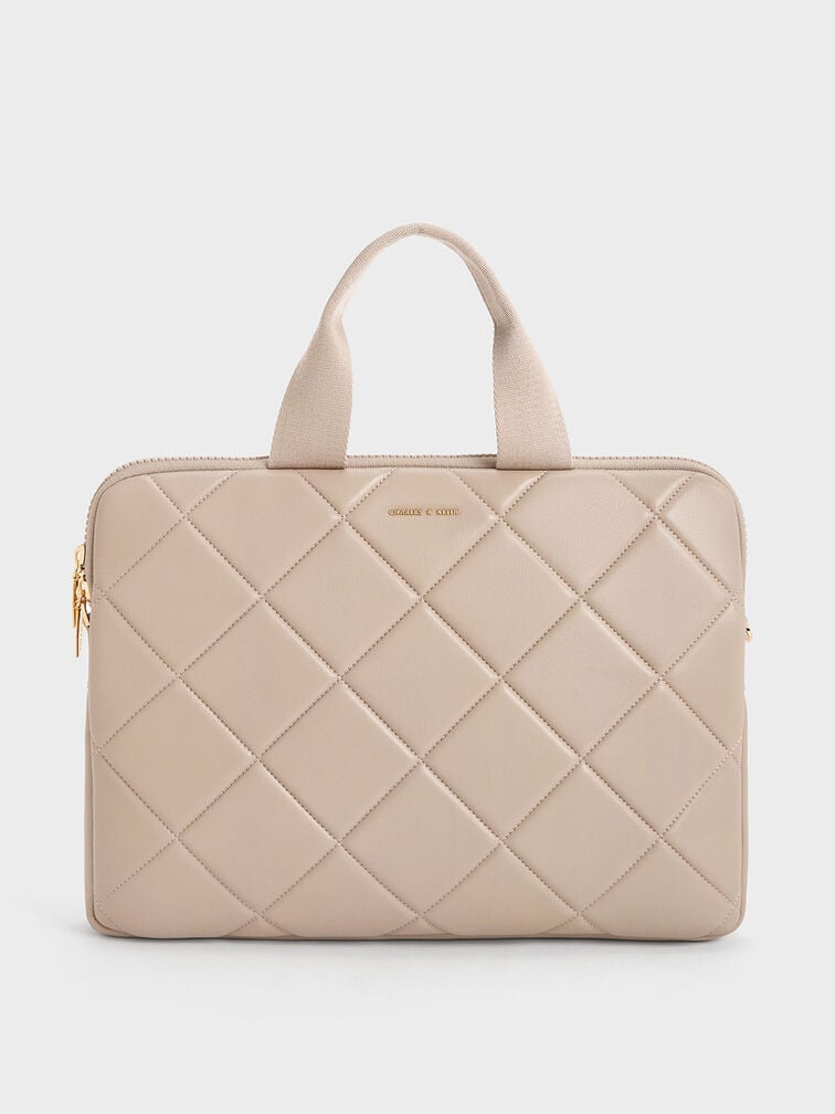 Aubrielle Quilted Laptop Bag, Taupe, hi-res