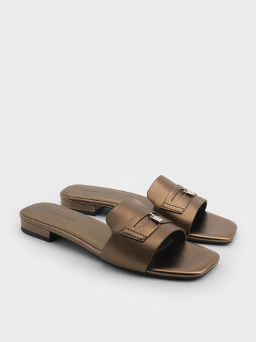 Griselda Metallic Slide Sandals, Bronze, hi-res
