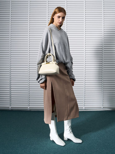 Aurelia Croc-Effect Metallic-Accent Elongated Tote, Cream, hi-res