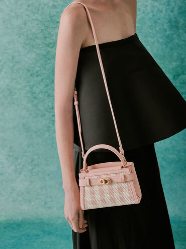 Aubrielle Checkered Top Handle Bag, Light Pink, hi-res
