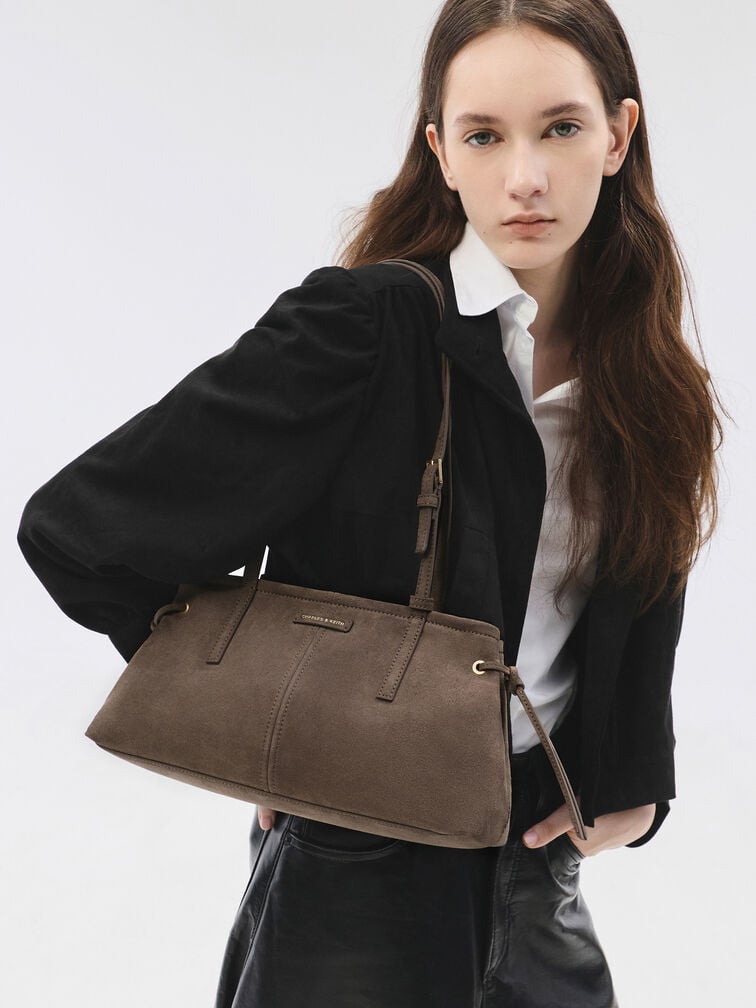 Noane Elongated-Handle Shoulder Bag, Stone Grey, hi-res