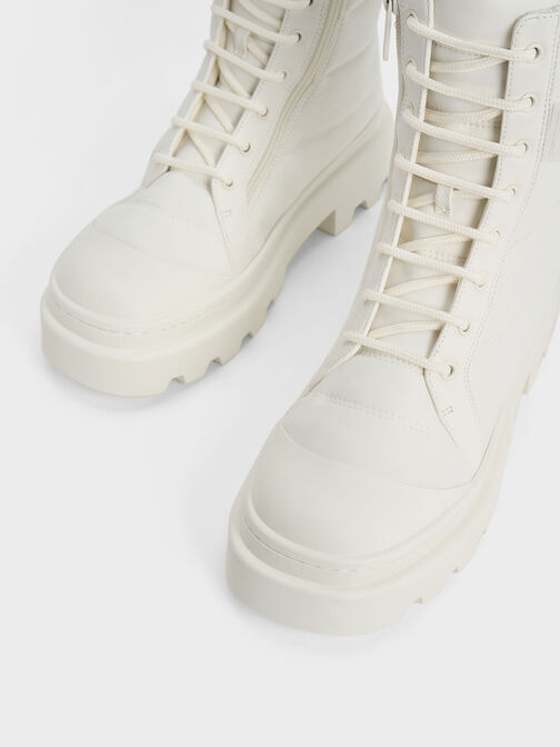 Nylon Puffy Ridged-Sole Boots, White, hi-res