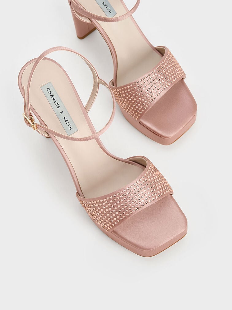 Recycled Polyester Crystal-Embellished Platform Sandals, Nude, hi-res