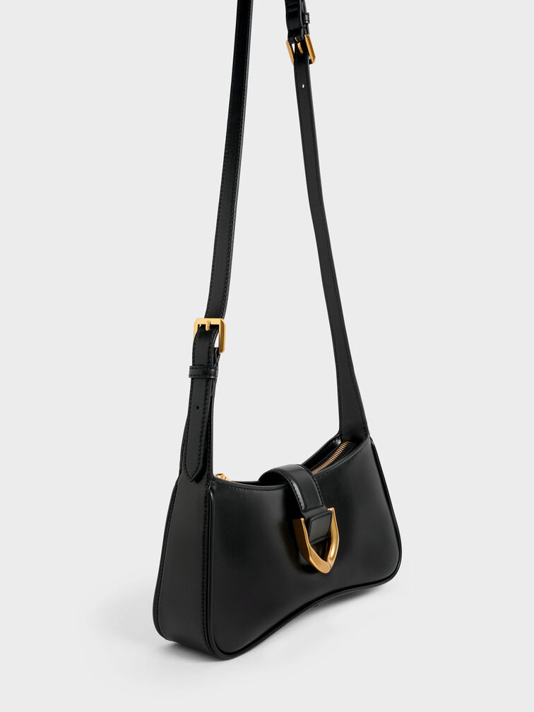 Gabine Curved Shoulder Bag, Black, hi-res