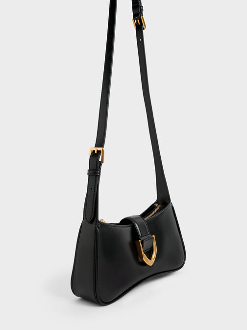 Gabine Curved Shoulder Bag, Black, hi-res