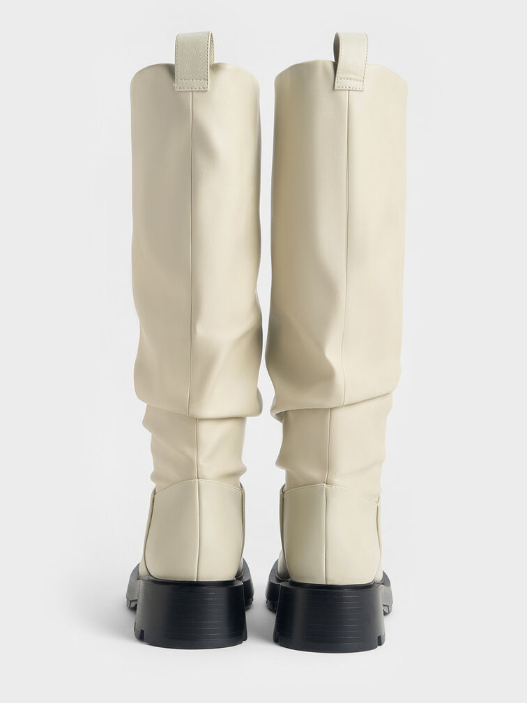 Ruched Knee-High Boots, Chalk, hi-res