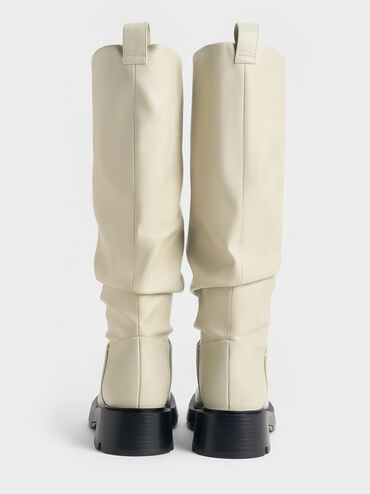 Ruched Knee-High Boots, Chalk, hi-res
