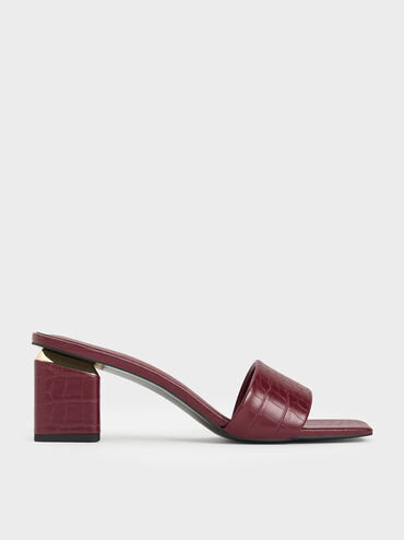 Croc-Effect Square Block Heel Mules, Animal Print Burgundy, hi-res