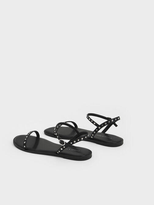 Studded Open-Toe Sandals, Black, hi-res