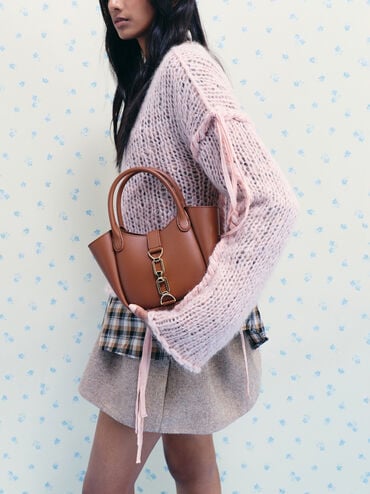 Agatha Chain-Accent Tote Bag, Chocolate, hi-res