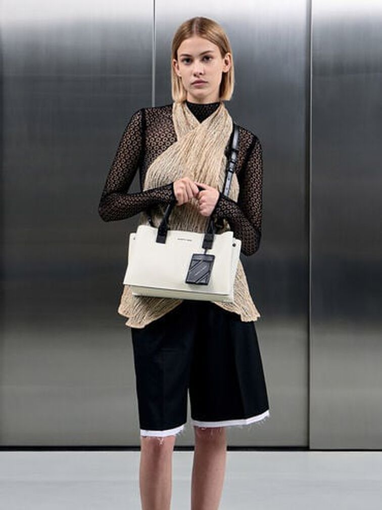 Cameron Double Top Handle Bag, White, hi-res