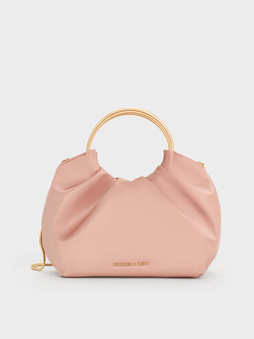 Satin Ruched Ring-Handle Bag, Ballerina Pink, hi-res