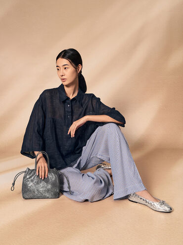 Mini Bethel Metallic Denim Tote Bag, Silver Brushed Denim, hi-res