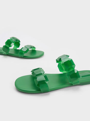 Fia Gem-Strap Slide Sandals, Green, hi-res