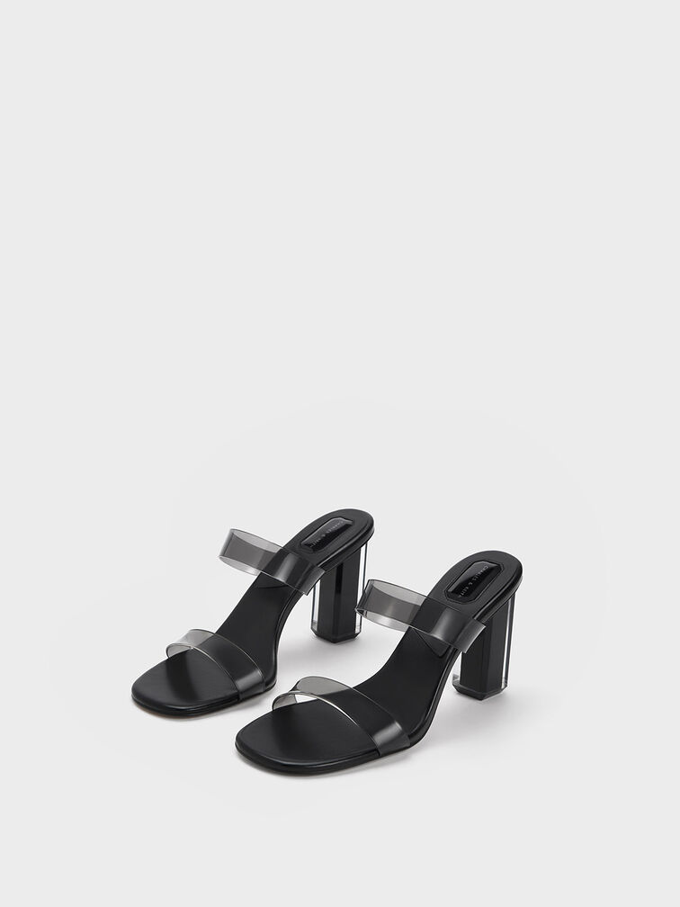 Fia Geometric Heel Mules, Black, hi-res