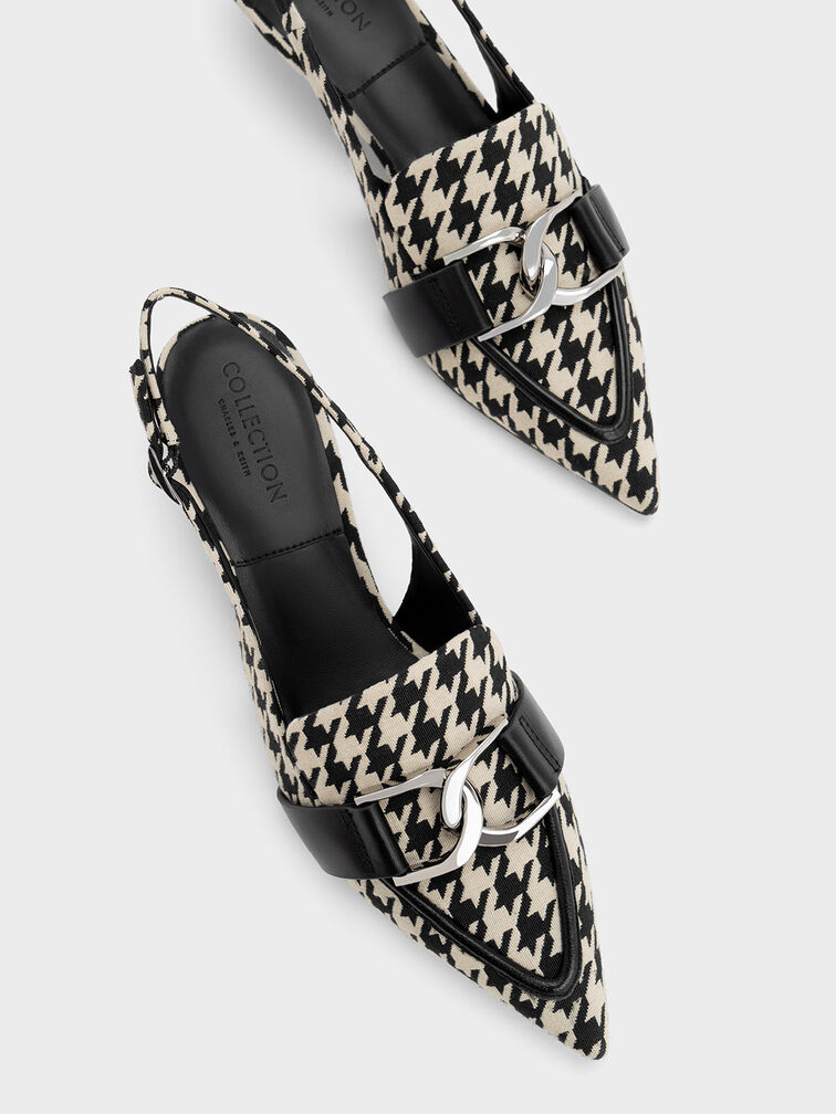 Gabine Leather Houndstooth Interlocking-Accent Slingback Pumps, Multi, hi-res
