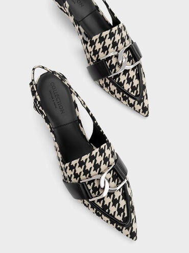 Gabine Leather Houndstooth Interlocking-Accent Slingback Pumps, Multi, hi-res