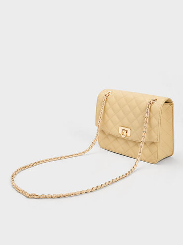 Cressida Quilted Chain Strap Bag, Beige, hi-res