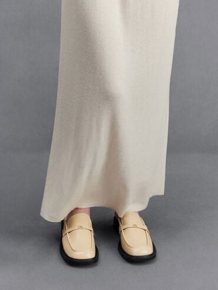 Tahlia Leather Loafer Mules, Beige, hi-res