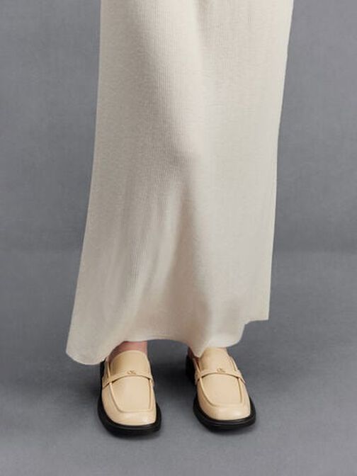 Tahlia Leather Loafer Mules, Beige, hi-res