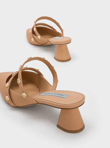 Studded Trapeze Heel Mules, Camel, hi-res