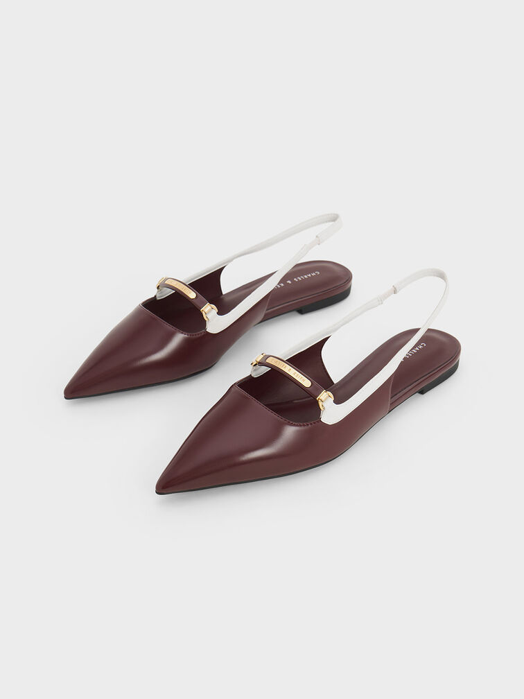 Metallic Bar Accent Slingback Flats, Maroon, hi-res