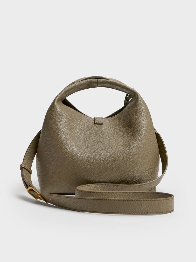Chance Recycled Leather Turn-Lock Bucket Bag, Deep Olive, hi-res