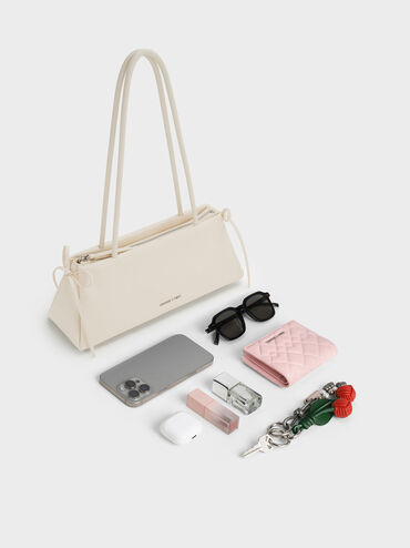 Hazel Bow Elongated Shoulder Bag, Cream, hi-res