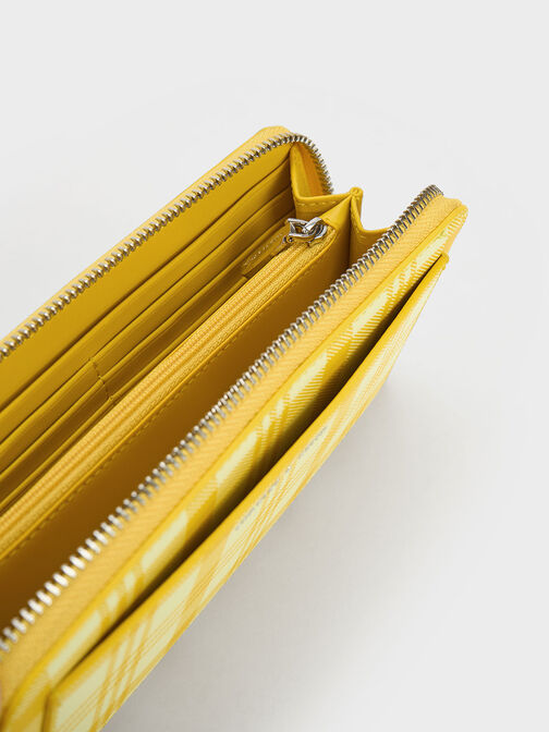 Cyrus Checkered Long Wallet, Yellow, hi-res