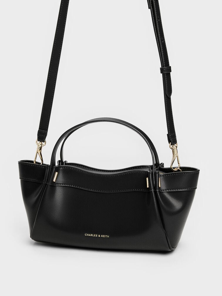Clarice Pleated Double-Handle Tote Bag, Black, hi-res