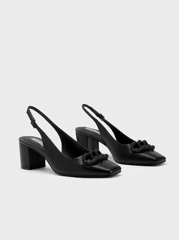 Chunky Chain-Link Slingback Pumps, Black, hi-res