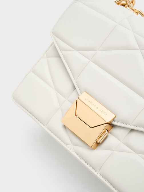 Blanche Chevron Chain Handle Bag, White, hi-res
