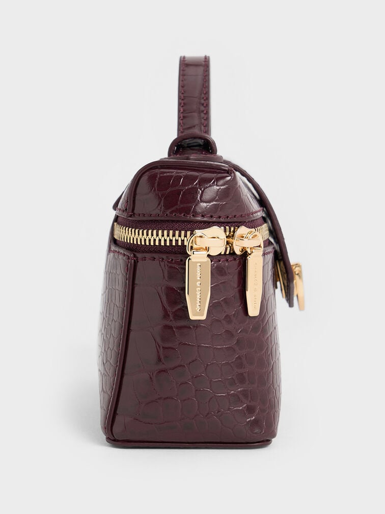 Arwen Croc-Effect Top Handle Vanity Bag, Burgundy, hi-res