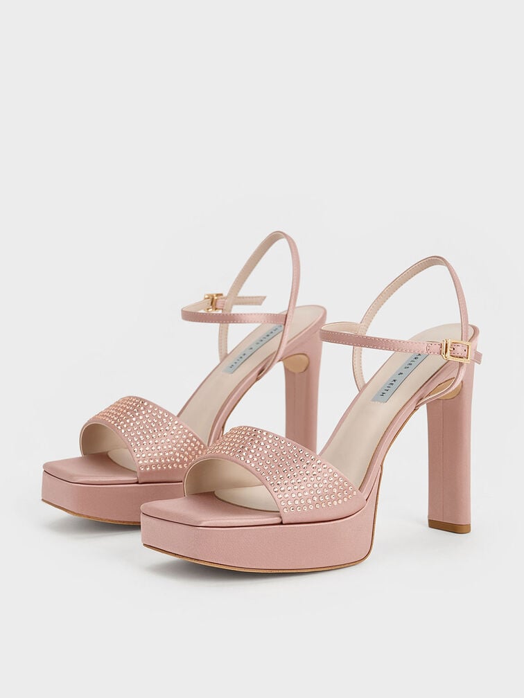 Recycled Polyester Crystal-Embellished Platform Sandals, Nude, hi-res