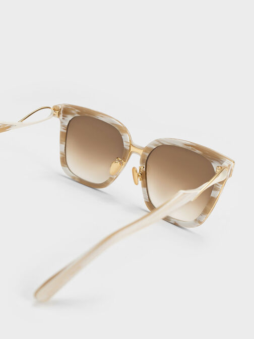 Open Wire Square Acetate Sunglasses, Cream, hi-res