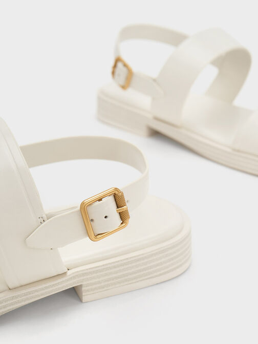 Buckled Double Strap Sandals, Cream, hi-res