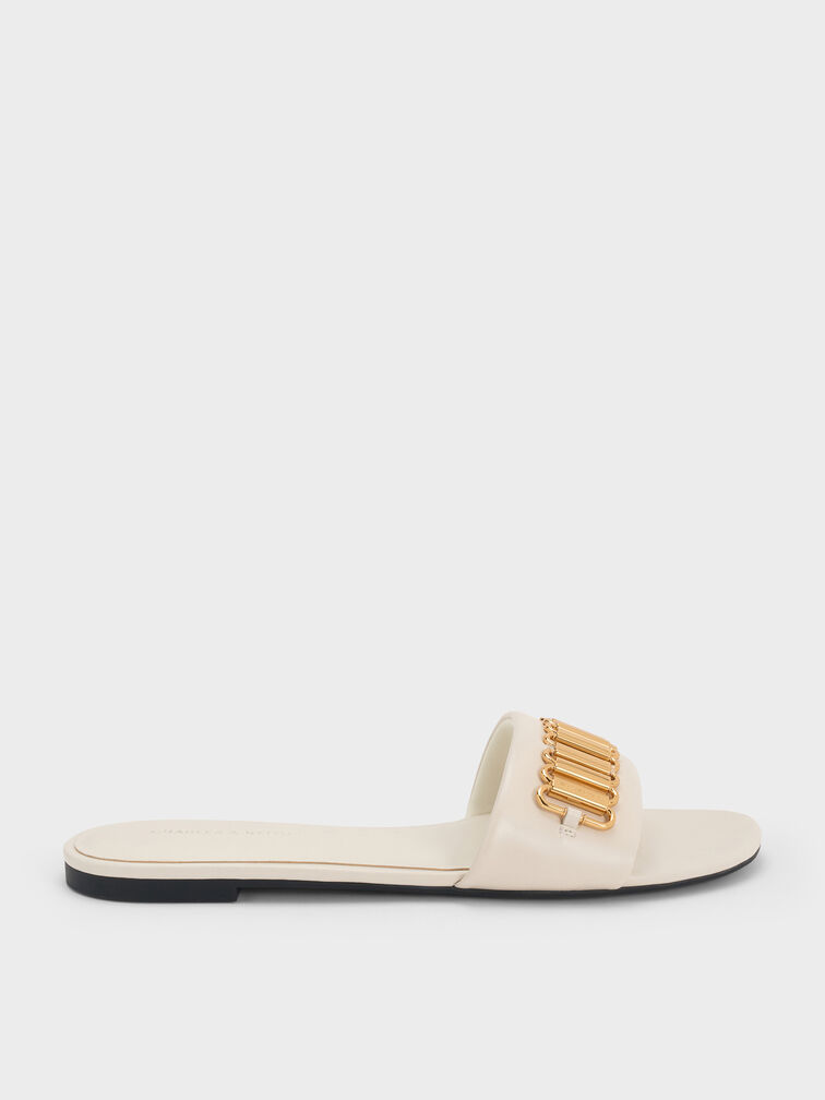 Metallic-Accent Slide Sandals, Chalk, hi-res